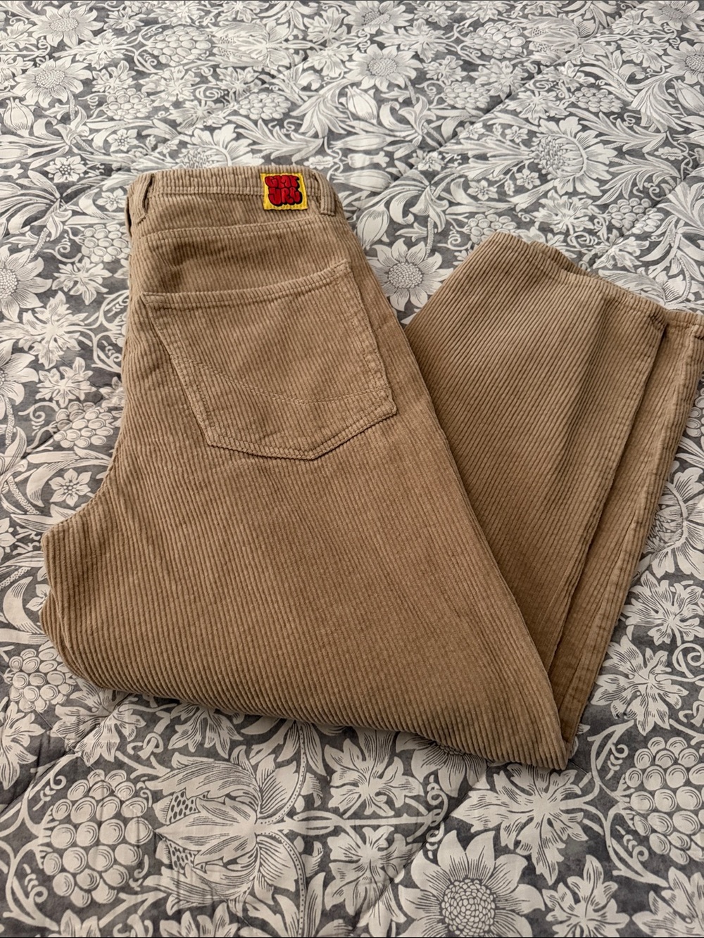 Empyre Men's Corduroy Pants in Light Brown with Red Patch